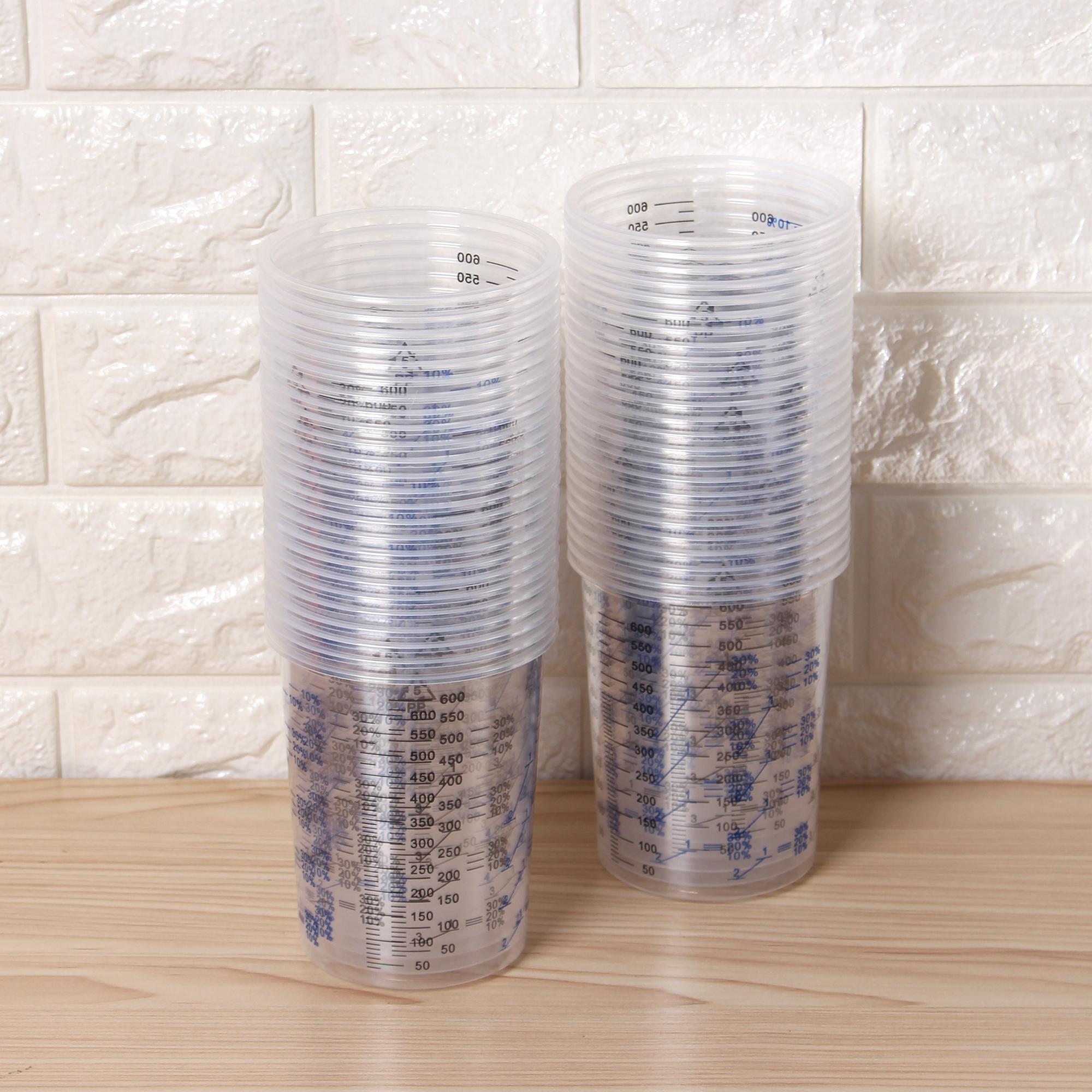 

50 шт. одноразовых прозрачных градуированных пластиковых стаканчиков для смешивания краски, УФ-смолы, эпоксидной смолы, 20 унций, 600 мл, мерные стаканчики для выпечки