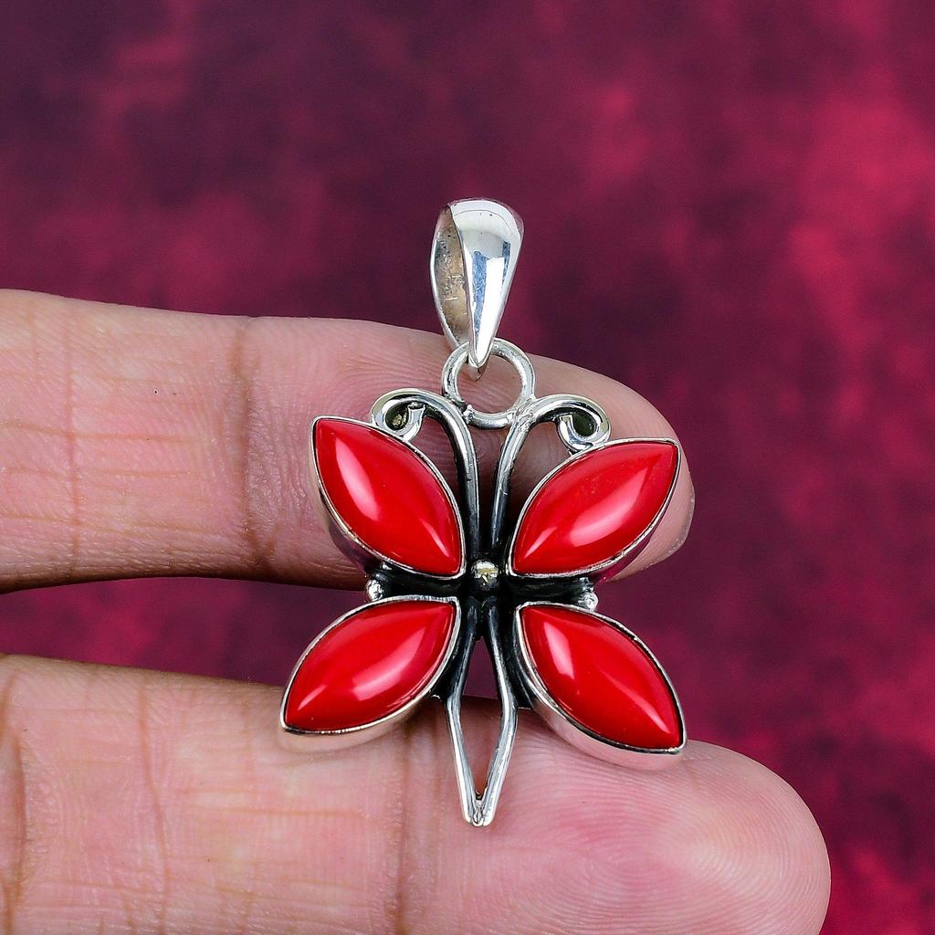 Přívěsek z červeného korálu, ručně vyrobený drahokam, 925 masivní přívěsek ze sterlingového stříbra, starožitné šperky, jako dárek k zásnubám