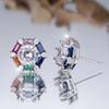Cute Rainbow Zircon Stud Earrings for Women Luxury Gold Silver Color Wedding Jewelry Gift