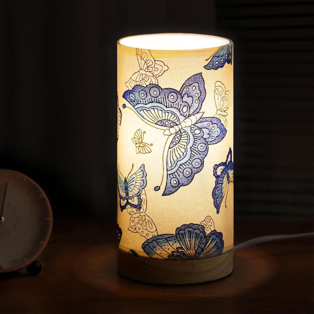 Night Lamp - Butterfly Themed Bedside Reading Lamp with Wooden Base for Night, Bed Room, Living Room, Home & Decor