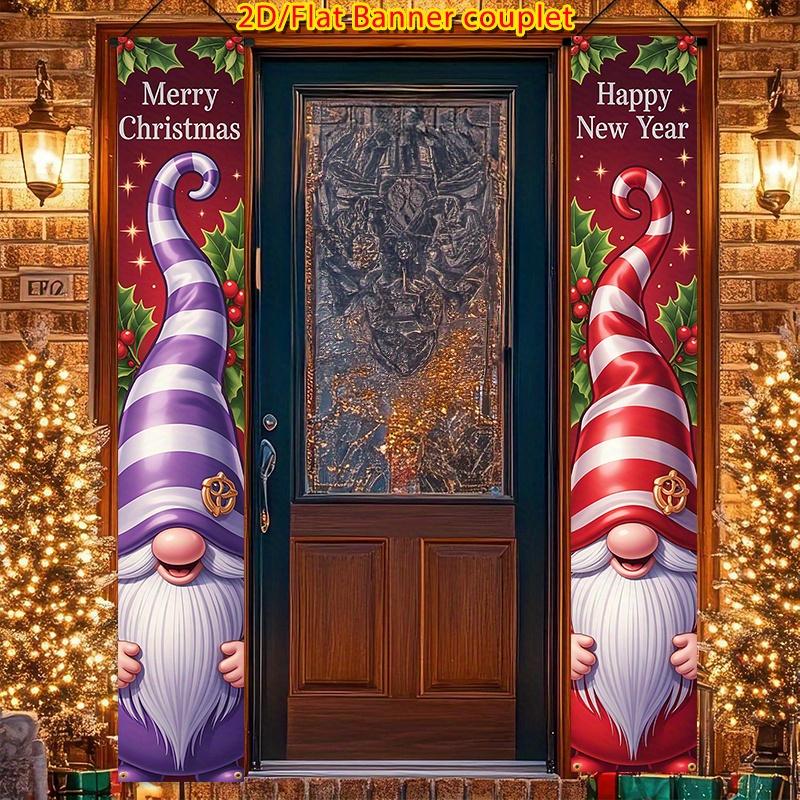 2pcs Couplet-Style Porch Hanging Flags | Winter Christmas Theme, Polyester, Suitable For Home, Door Flag, Party And Outdoor Decoration, No Electricity