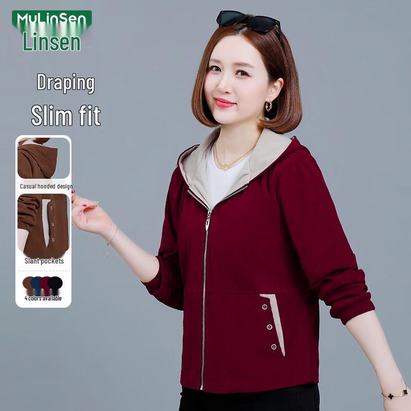 MULINSEN Women s Color-Block Corduroy Hooded Jacket M