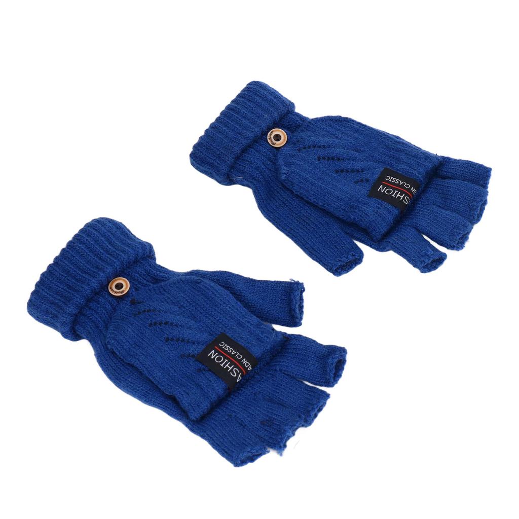 1 Pair USB Heated Gloves Electric Heating Thermal Knitting Gloves Half Finger Winter Hand Warmer for Working Blue