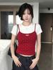 American retro red polka dot fake two-piece short-sleeved t-shirt for women's summer small man with waist and thin contrasting short top