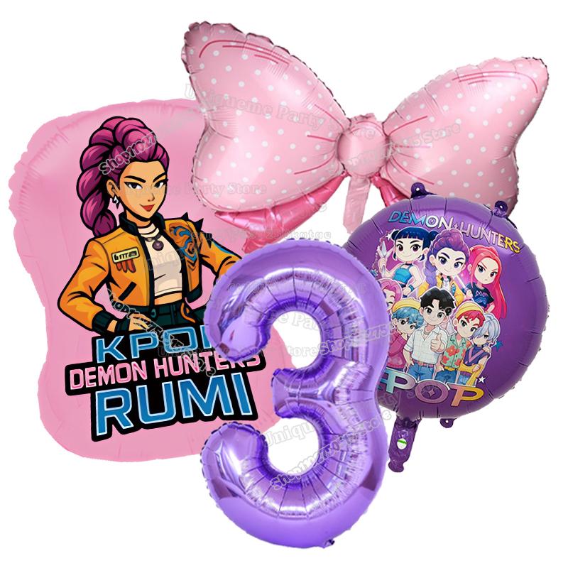 Kpop Demon Hunters Birthday Balloons Decoration Zoey Rumi Mira Girl Party Number Balloons Set Party Favor Home Decor Kids Gift