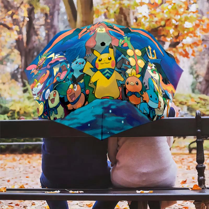Vzor Pokémon, automatický skládací deštník, přenosný a skládací design, 8 žeber, vánoční nebo narozeninový dárek.
