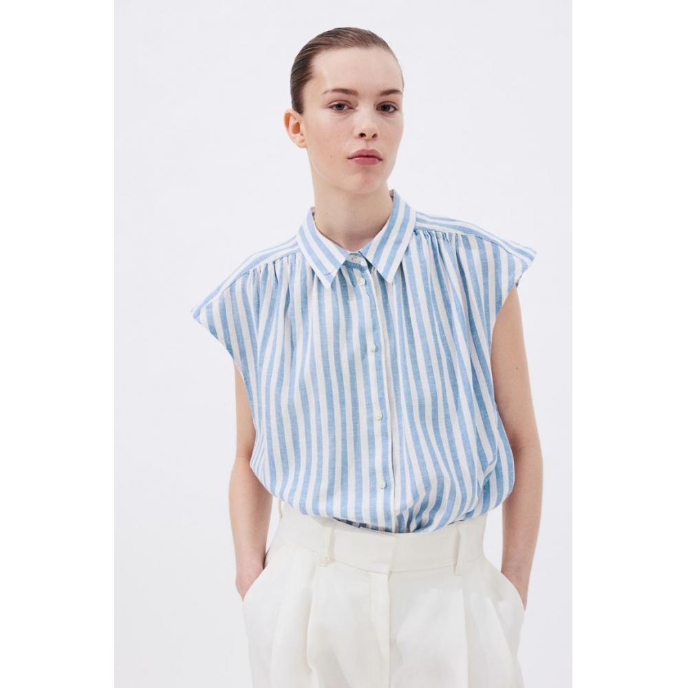 

Рубашка без рукавов из смесового льна HM бело-синяя полоска