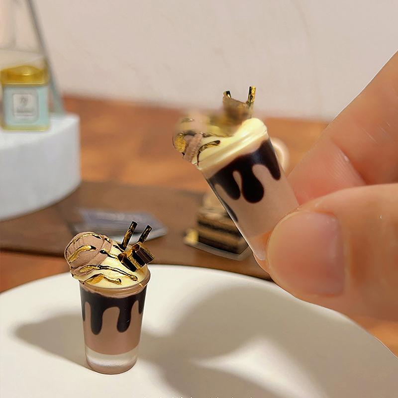 1/12 Dollhouse Miniature Accessories Decoration Mini Hazelnut Cocoa Ice Mocha Cup Drink Model Toy Summer Beverage Ornaments