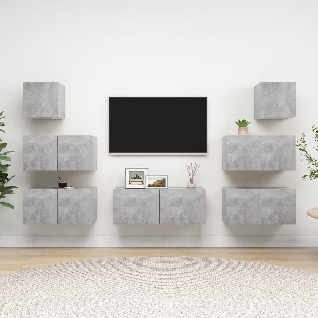 7 Piece TV Cabinet Set Concrete Grey Particleboard