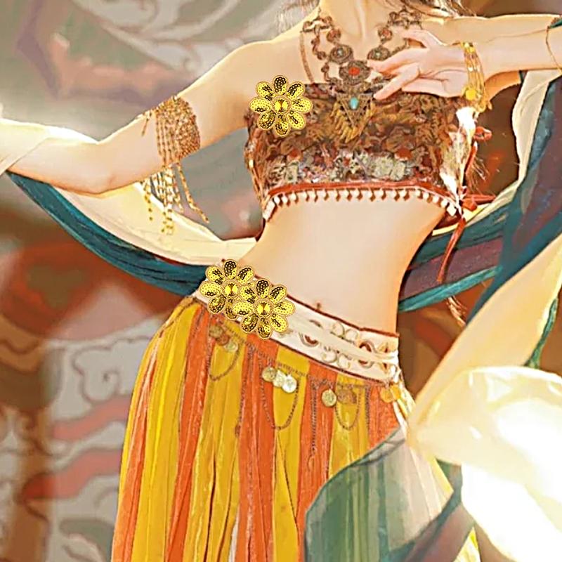 10Pcs Sequins Embroidery Cloth Stickers Small Octagonal Flower Performance Costume Ethnic Costume Accessories Iron-On Stickers