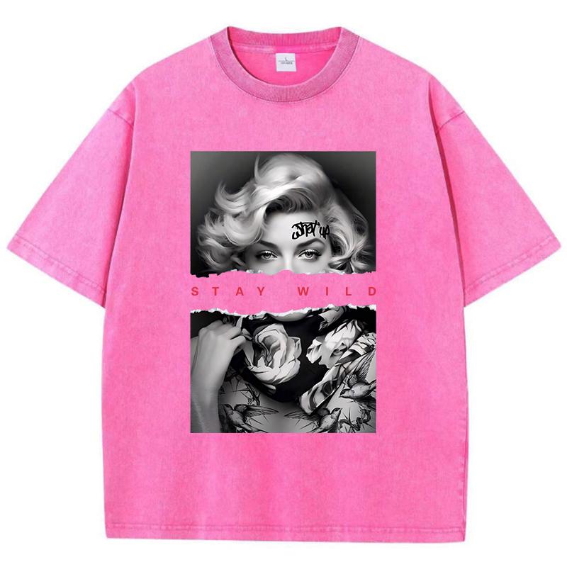 European Style Fashion Portrait Print Woman Cotton Washed T-Shirts All-Math Loose O-Neck Short Sleeve Tops Summer Clothes Unisex