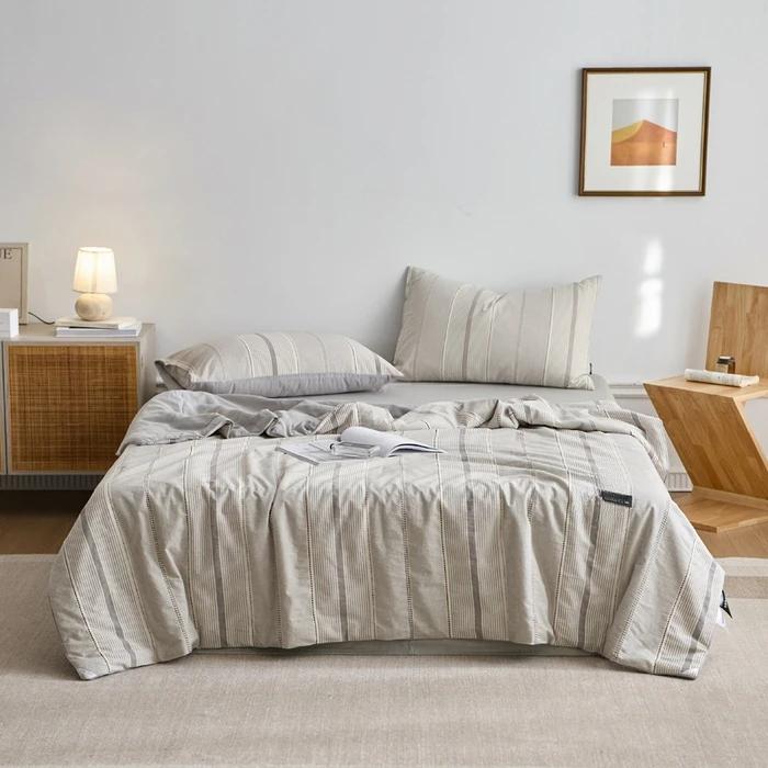 new solid color simple striped air-conditioned house summer quilt wabi series cotton summer quilt four-piece set
