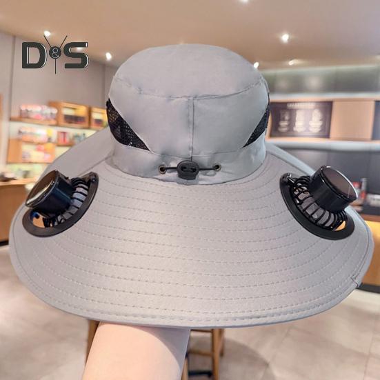Fächerhut mit breiter Krempe für Damen und Herren, Fischerhut für draußen, mit solar-/USB-betriebenem Ventilator, verstellbarem Visier zum Wandern, Camping und Strand