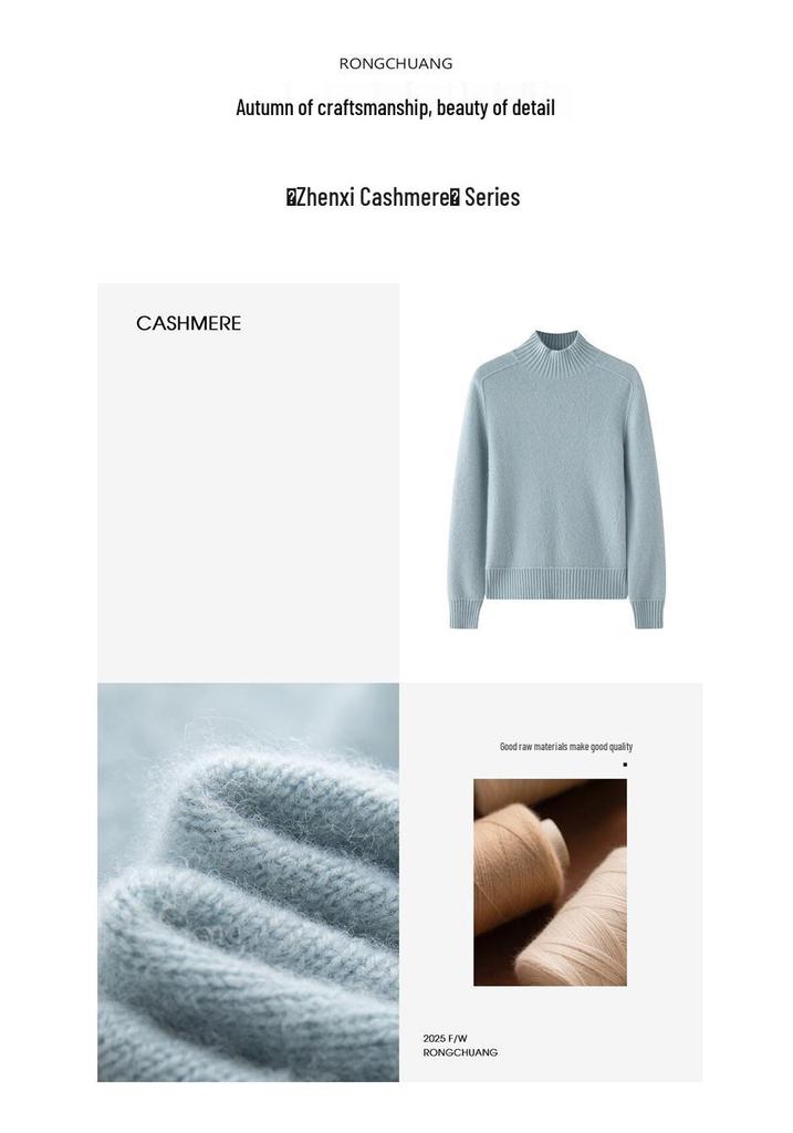 Elegant Women's Cashmere Sweater - Half-High Collar, Saddle Shoulder, Solid Color Knit for Autumn and Winter