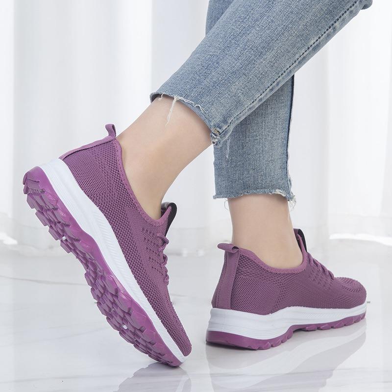 Outdoor Casual Women's Shoes, Fly-woven Breathable Mesh Shoes for Women, Middle-aged and Old, Shallow-mouth Flat-soled Walking Shoes for Women