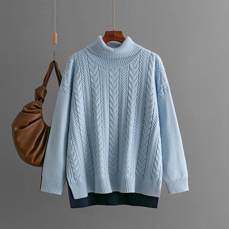 Two-Tone Jacquard Loose Slimming Long-Sleeve Knit Sweater, Autumn/Winter 2024