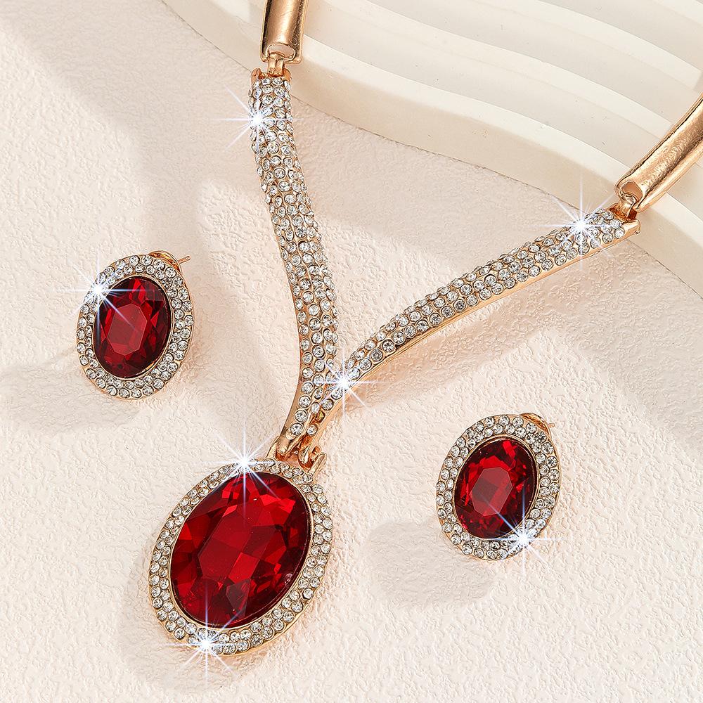 Set di Gioielli Collana e Orecchini in Cristallo Rosso di Lusso per Donne