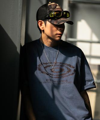 BURNING CAPONE Bc Distortion Symbol Pigment Short Sleeve T-Shirt (Deep Navy)