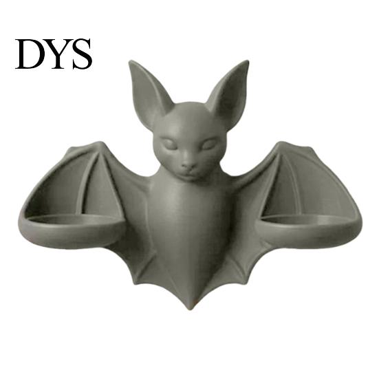 Doppelkerzen-Wandleuchter Gothic Fledermaus-Halter, 3D-gedruckter Kerzenständer mit einzigartiger Szenerie, 2 elektronische Kerzen, Dunkler Stil Halloween-Ornament grau