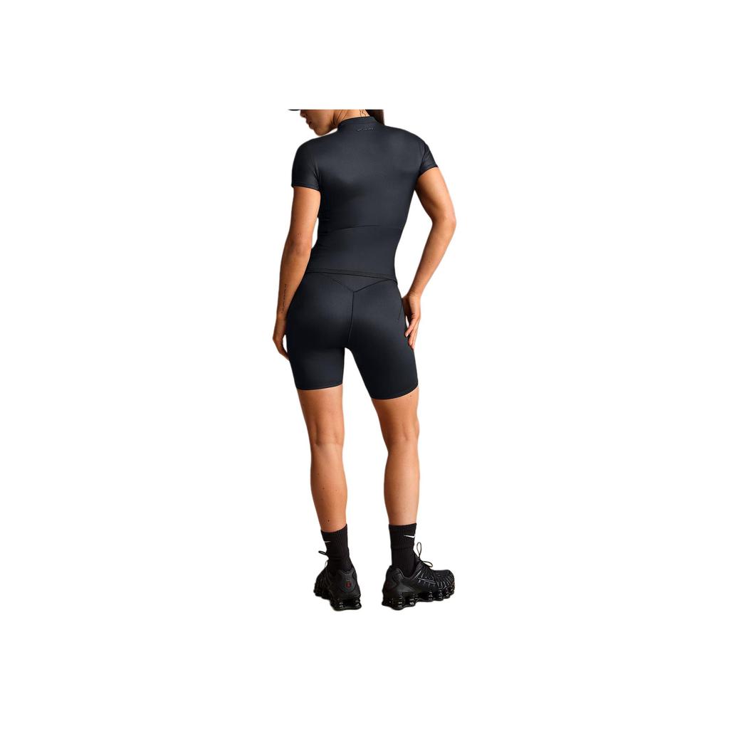 Nike SKIMS Shine Short Sleeve Mock Neck Top Obsidian Women Tops Black TP-TSH-2714-OBD
