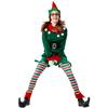 Adult Women Christmas Xmas Green Elf Top Stripe Pants Belt Hat Gloves Set Halloween Role Play Dress Up Cosplay Costume