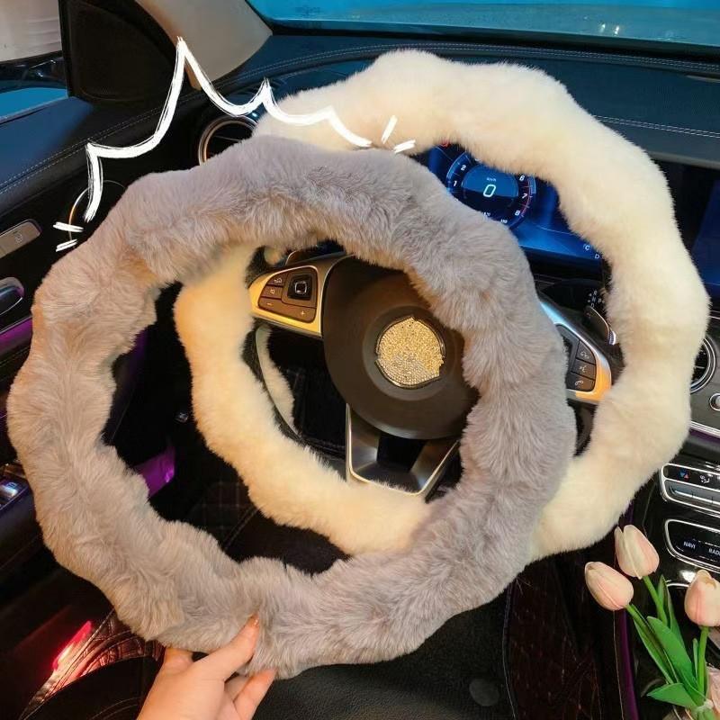 Soft Fluffy Car Steering Wheel Cover Plush Winter Warm Steering Wheel Grip Cover Non-Slip Steering Wheel Protector Car Steering