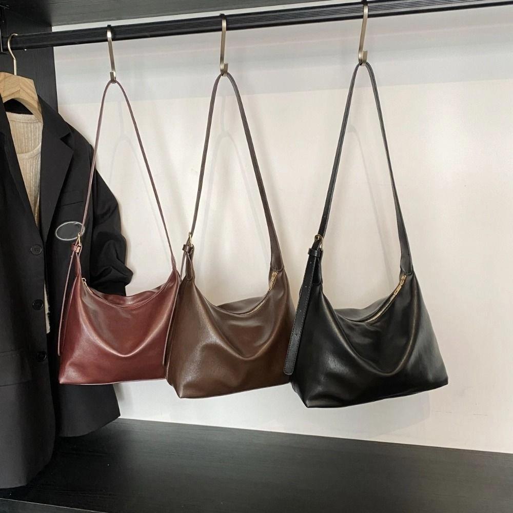 Lightweight Soft Leather Tote Bag Elegant Vintage Underarm Bag Commuting Shoulder Bag  Shopping
