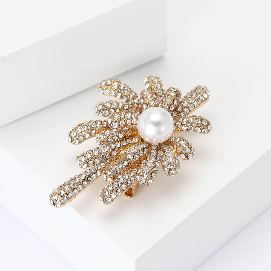 Fashion Alloy Rhinestone Pearl Fireworks Brooch Elegant Luxury Ladies Suit Cardigan Brooch Accessories Pin