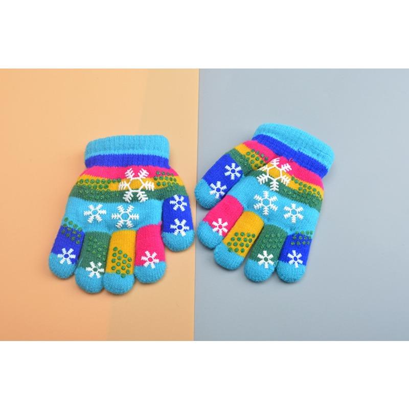 Mary Children's Gloves, Five-finger Baby Autumn and Winter Colored Snowflakes, Six-color Students and Children Double-layer Thickened Warm
