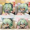 Sucrose Cute Genshin Game Cushion Cover Natural Linen Organic Fabric DoubleSided Printing Room Sofa Decor Pillow Case