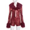 D25ST506 Damen Winter Schlangenprint Zweiteiliges Set: Pelz Langarm Top & Enge Shorts