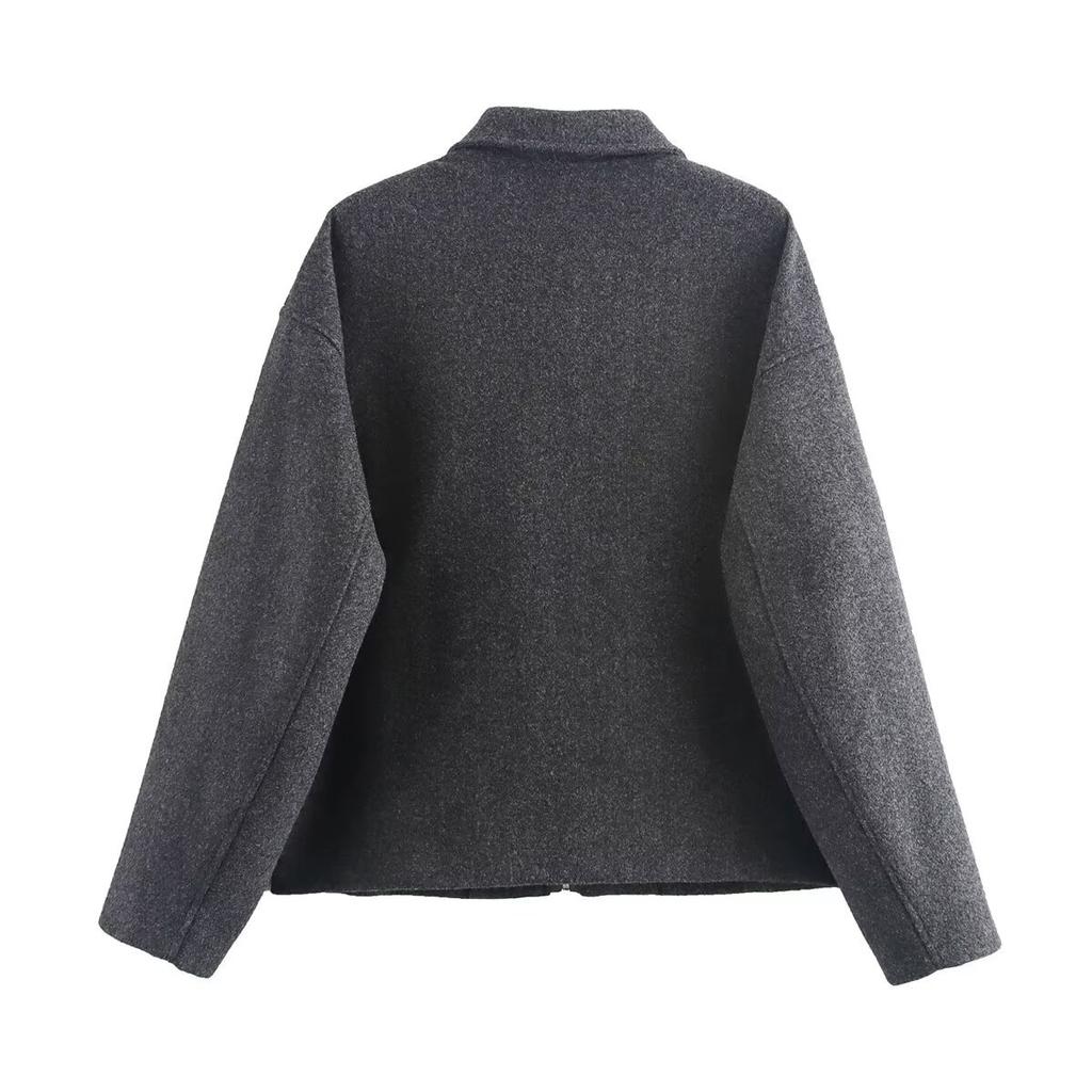 Women's Fashion Loose Zipper Stand Collar Suede Jacket