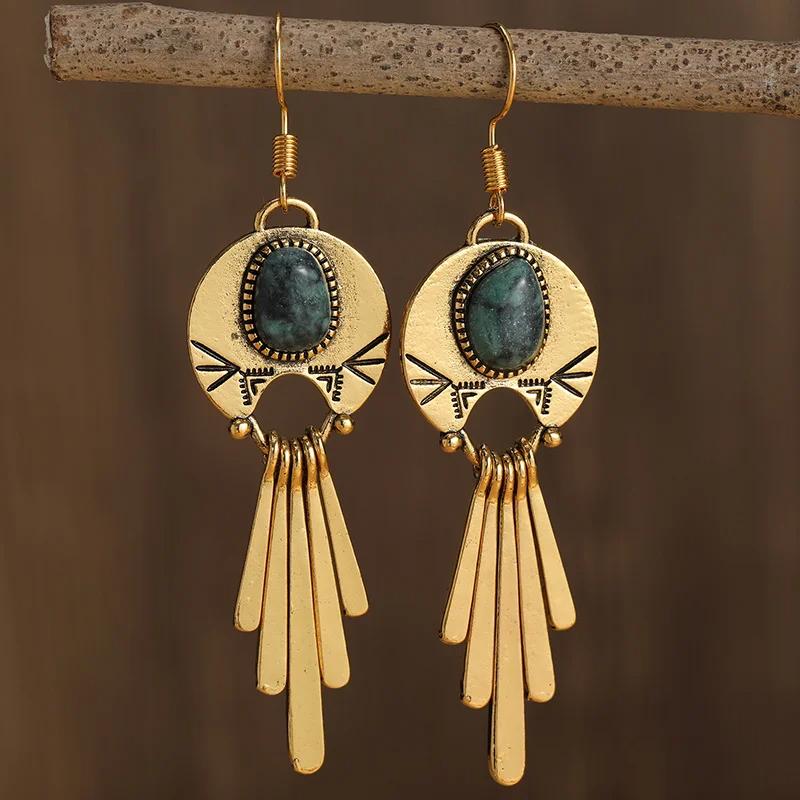 Retro Bohemian New Imitation Turquoise Inspired Elegant Tassel Earrings Fashion Women's Festival Party Jewelry Accessories Gifts
