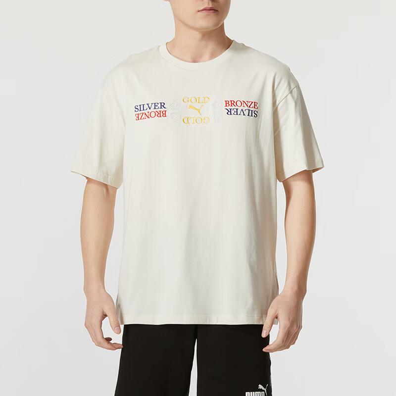 Puma Embroidered Letter Running Fitness Training Crew Neck Short Sleeve Printed T-Shirt Men Tops White 629459-87