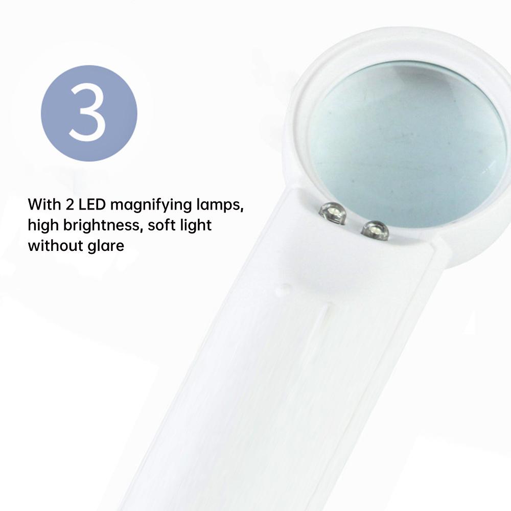 15X Handheld High Magnifying Glass With Lamp Illumination ABS+ Optical Glass Lens With Exclamation Point Double LED White Color