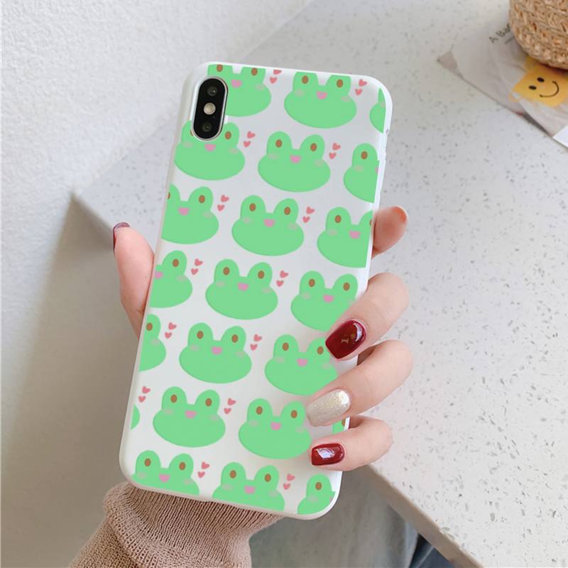 Cute Cartoon Frog Phone Case for iPhone 11 12 13 Mini Pro Xs Max 8 7 6 6S Plus X XR Solid Candy Color Case
