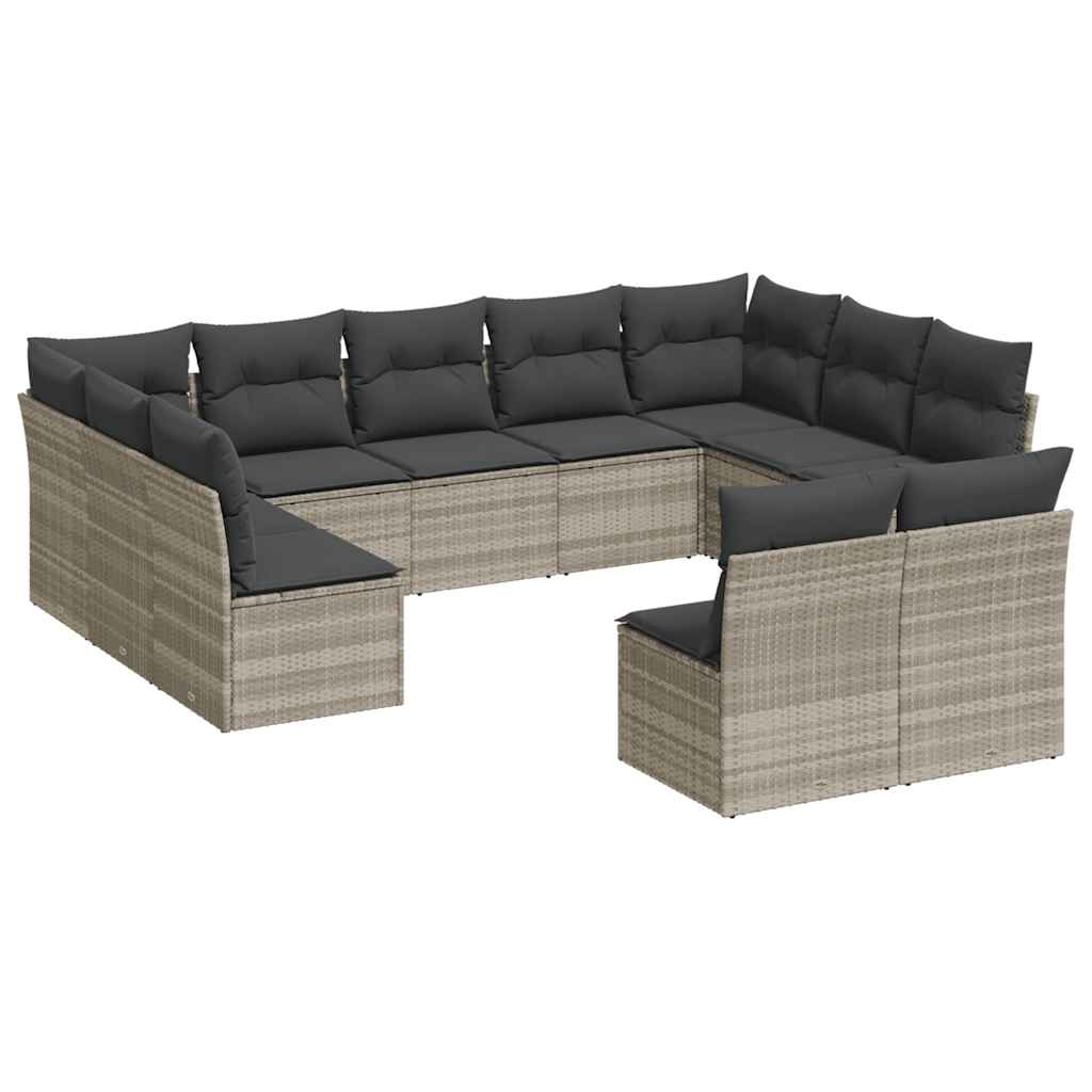 11 piece Garden Sofa Set with Cushions Light Grey PE Rattan
