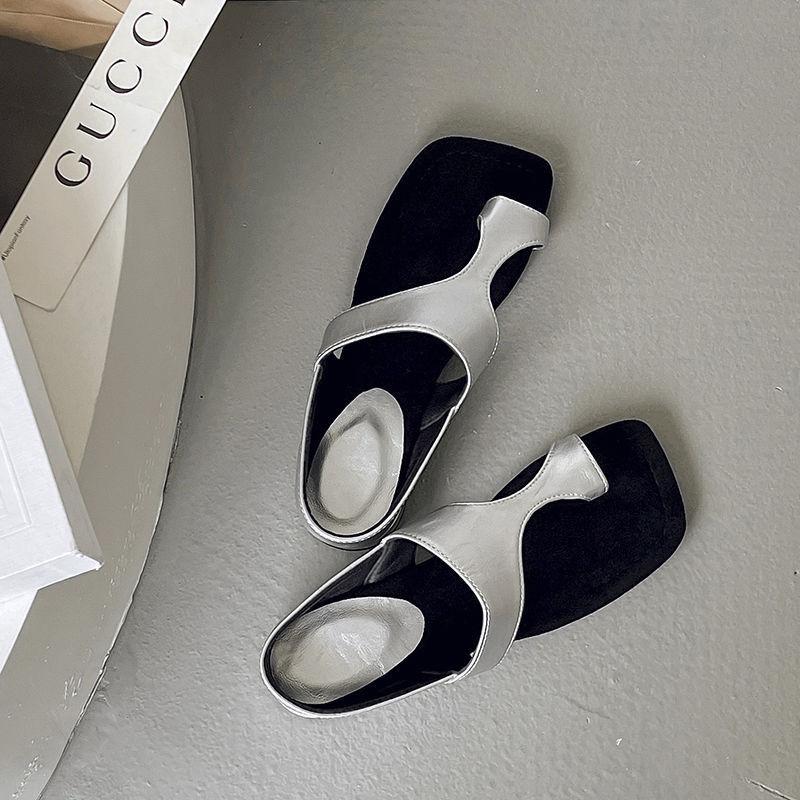 Thick-heeled sandals, new fashion square head in summer 2025, temperament cover, cool toe slippers with skirt, fairy shoes