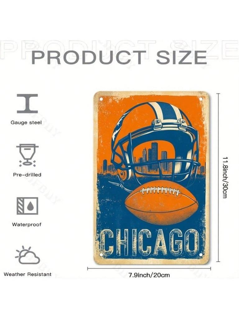 Vintage Football Helmet and Ball Metal Wall Sign for Bar Pub Decor