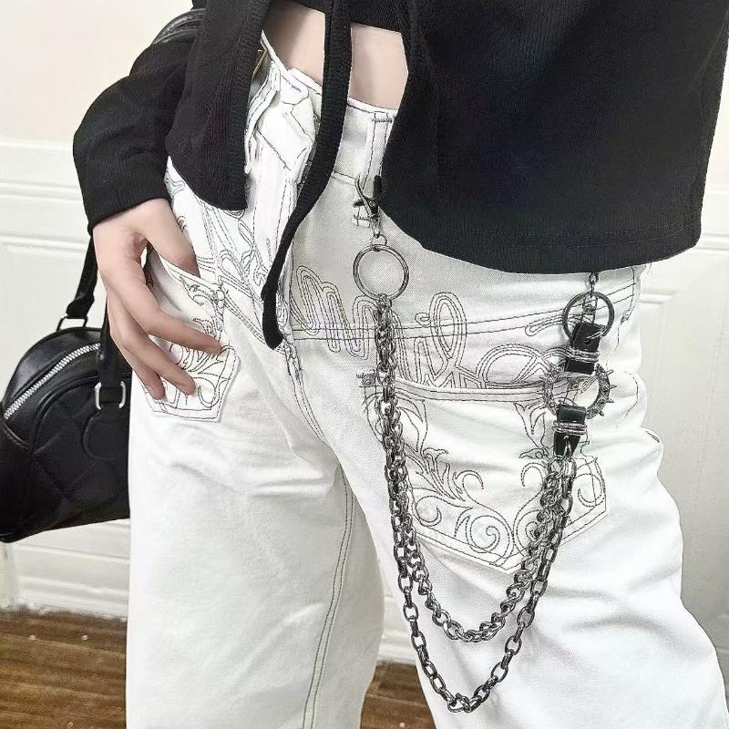 Punk Rock Metal Layered Chain Unisex Waist Key Chain For Jeans Hip-Hop Pants Fashionable Belt Chain Jewelry