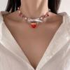 Imitation Pearl Crystal Strawberry Necklace for Women, European and American New Style, Trendy, Sweet, Cute, Soft Girl Style, Clavicle Chain Accessory
