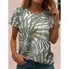 Camiseta feminina com estampas 3D de flores, manga curta, tops, camisetas com gola redonda, estampas 3D, roupas femininas casuais de verão