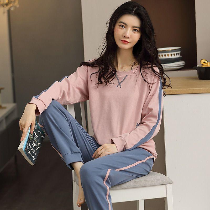 Pure Cotton Sleepwear Pajamas for Women  New Fashion Homewear Round Neck Sporty Style Pijamas Good Quality    Pajamas Suits