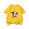 Kids Cotton T Shirt Black And White Cow Peeking Over Land Print Crew Neck Short Sleeve Tee Casual Boys Girls Summer Tops