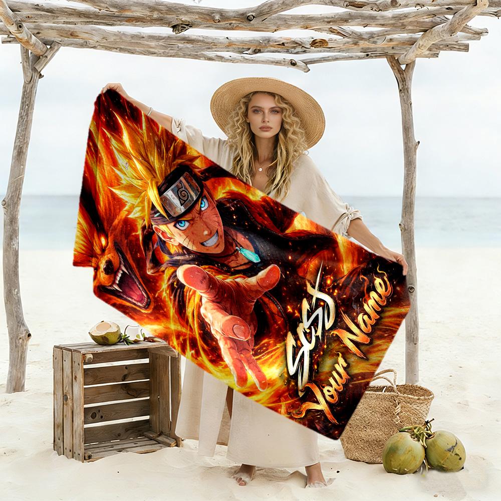 Naruto Character Customize Your Name Beach Towel Super Soft Microfiber Quickdry Fabric Suitable for Swimming Gym Camping Yoga Vacation