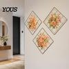 Waterproof Wall Stickers 3 Sheets Spring Flower Sticker, Square Grid Floral Plants Decoration, Peel Stick Art Removable Decal for Home Office