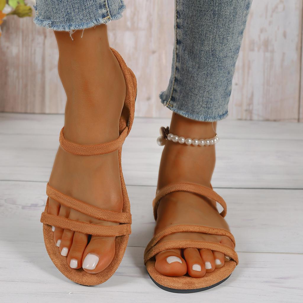 Summer New Korean Style Sandals with Thin Strap, Low Heel and Square Heel Comfortable and Versatile Women's Sandals with Two Straps for Students
