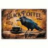 Vintage Metal Wall Art Decor Sign - Black Crow & Coffee 12x8 Inch Aluminum Plaque with Ornate Frame, Kitchen Bar Home Gothic Han