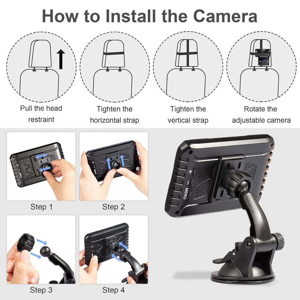 1080P Baby Car Camera, 4.3  Baby Monitor with Night Vision Function and 150 degrees  Wide View Angle, 360 degrees