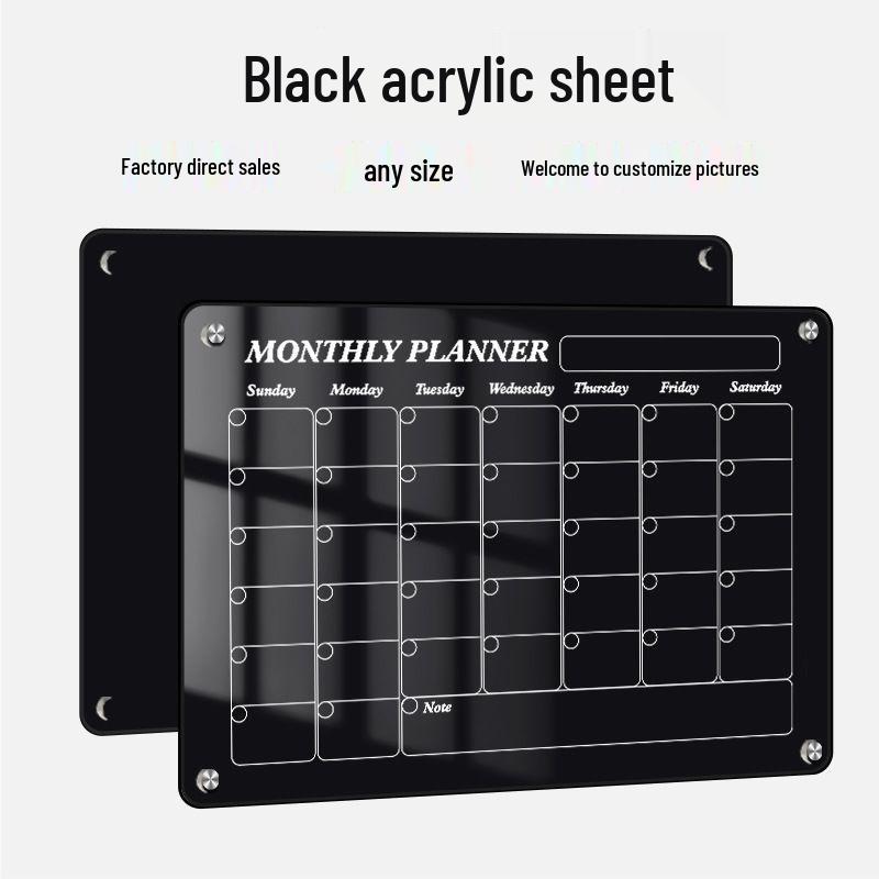

Черный акриловый магнитный календарь для сухого стирания и доска для заметок для холодильников